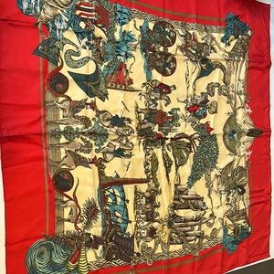 Authentic HERMES Carre 90 Scarf "Vive Le Vent" Silk Red